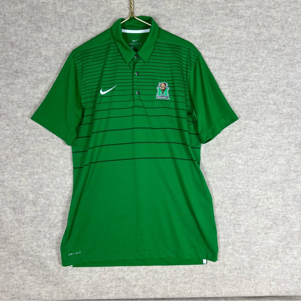 Nike Dri- Fit Marshall Thundering Herd Green Striped Men's Polo Shirt - Size M